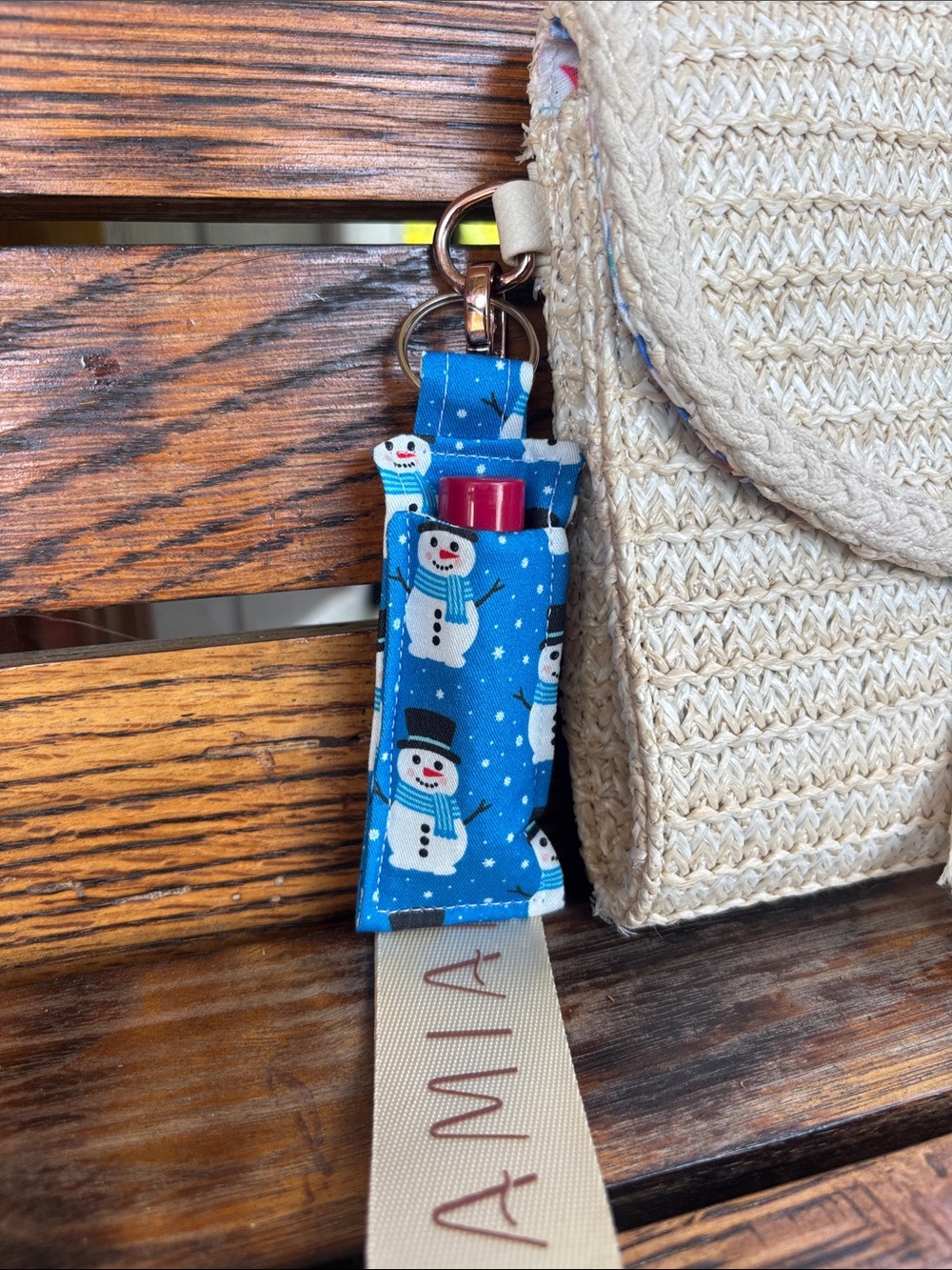 Snowman Keychain Chapstick Holder